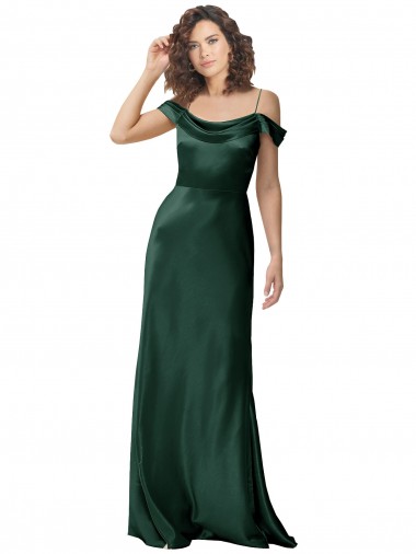 Affordable Off the Shoulder Sleeves Long Stretch Satin Prom Dress with Pleated Draped Neckline