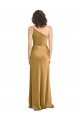 Affordable One Shoulder Long Floor Length Stretch Satin Slip Prom Dress