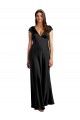 Affordable Plunging V-Neck Cap Cleeves Long Stretch Satin Prom Dress with Keyhole Back