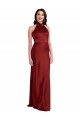 Affordable Backless Halter Long Stretch Satin Prom Dress