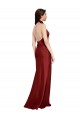 Affordable Backless Halter Long Stretch Satin Prom Dress