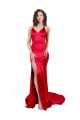 Affordable Mermaid Open Back Long Stretch Satin Prom Dress with High Slit