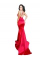 Affordable Mermaid Open Back Long Stretch Satin Prom Dress with High Slit