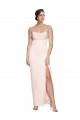 Affordable Cowl Neck Strapless Stretch Satin Prom Dress with High Split