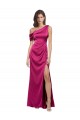 Affordable Off the Shoulder Short Sleeves Stretch Satin Prom Dress with Side Slit
