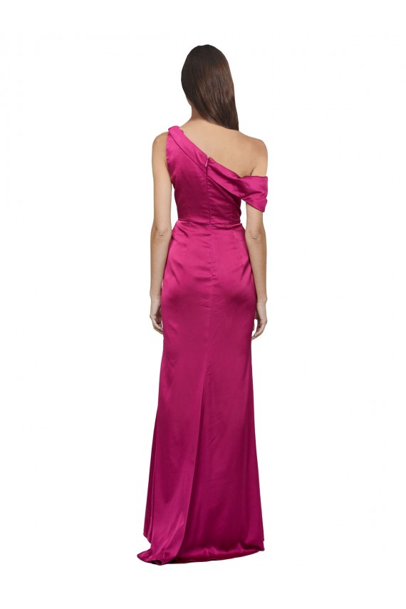 Affordable Off the Shoulder Short Sleeves Stretch Satin Prom Dress with Side Slit