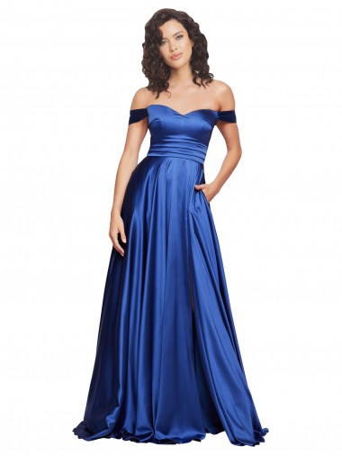 Affordable Ball Gown Off the Shoulder Sweetheart Stretch Satin Prom Dress