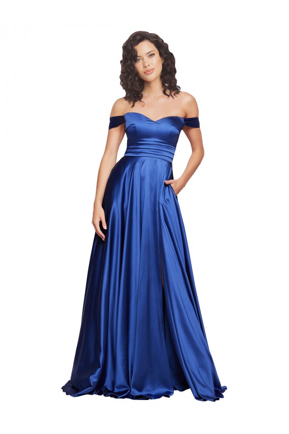 Affordable Ball Gown Off the Shoulder Sweetheart Stretch Satin Prom Dress