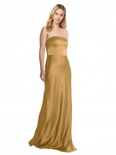 Affordable Sleek Strapless Long A-Line Stretch Satin Prom Dress