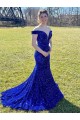 Affordable Off the Shoulder Sleeveless Long Sweep Train Velvet Sequin Prom Dress