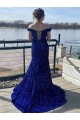 Affordable Off the Shoulder Sleeveless Long Sweep Train Velvet Sequin Prom Dress