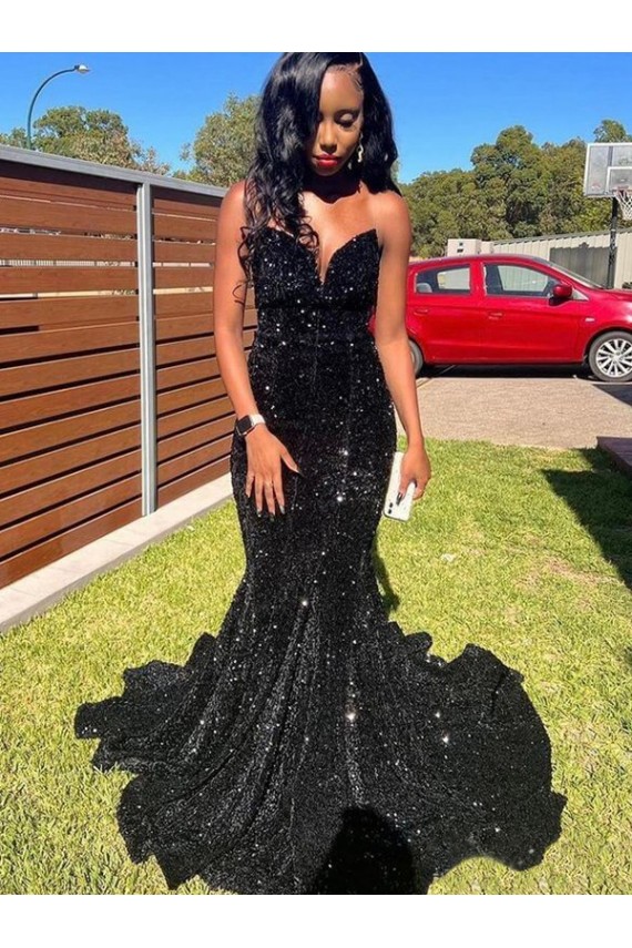Affordable Mermaid Sweetheart Sleeveless Long Floor Length Velvet Sequin Prom Dress