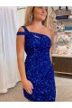 Affordable Velvet Sequin One Shoulder Sleeveless Short Prom Dress