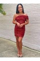 Affordable Short One Shoulder Sleeveless Velvet Sequin Cocktail Prom Dress