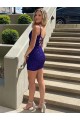 Affordable Short V-Neck Sleeveless Velvet Sequin Prom Dress