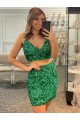 Affordable V-Neck Sleeveless Short Velvet Sequin Prom Cocktail Dress