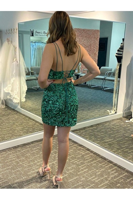 Affordable V-Neck Sleeveless Short Velvet Sequin Prom Cocktail Dress