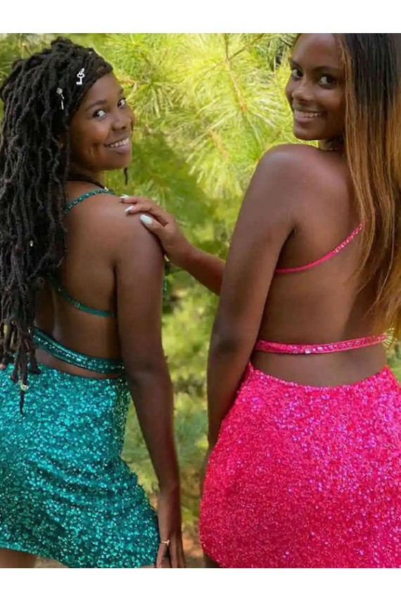 Affordable V-Neck Sleeveless Short Velvet Sequin Cocktail Dress
