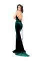 Affordable High Neck Stretch Velvet Prom Dress with Black Lace Embroidery