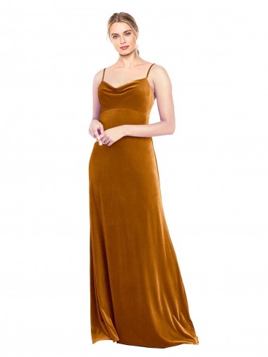 Affordable Long Velvet Cowl Neck Slip Prom Dress