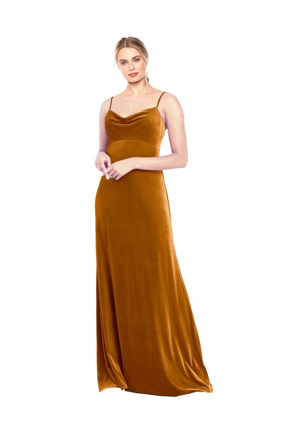 Affordable Long Velvet Cowl Neck Slip Prom Dress