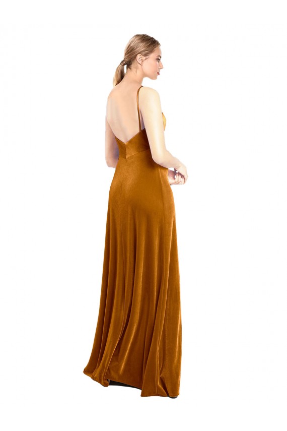 Affordable Long Velvet Cowl Neck Slip Prom Dress