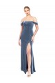 Affordable Draped Sleeves Wide Scoop Neck Off the Shoulder Velvet Prom Dress