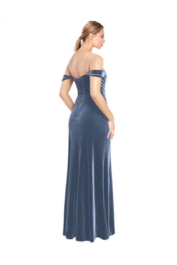 Affordable Draped Sleeves Wide Scoop Neck Off the Shoulder Velvet Prom Dress