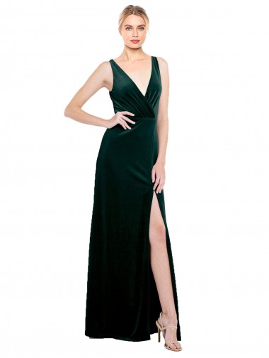 Affordable Sleek V-Neck Long Velvet Prom Dress with Side Slit