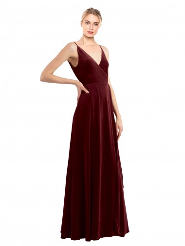 Affordable Faux Wrap V-Neck Sleek Long Velvet Prom Dress