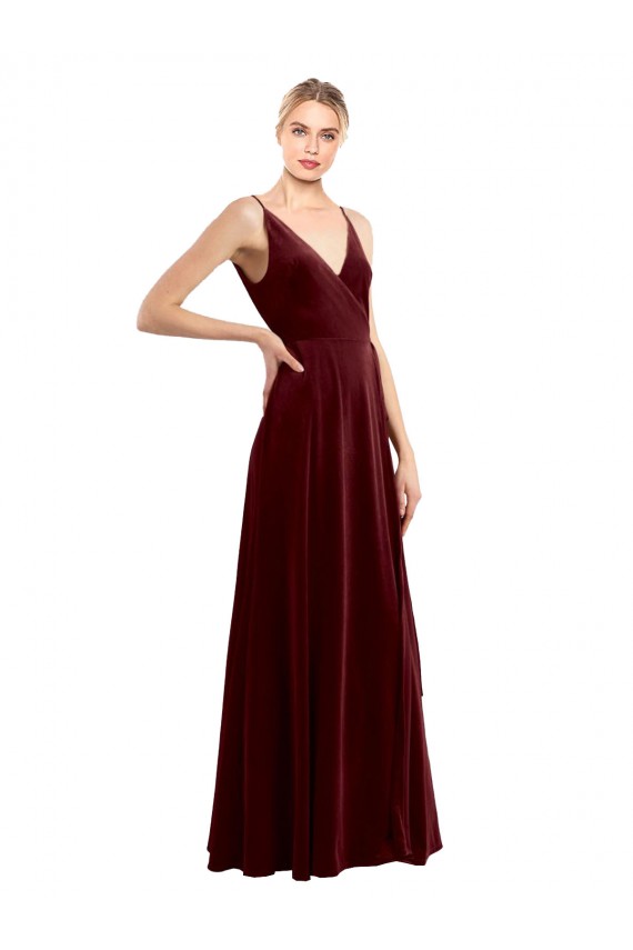 Affordable Faux Wrap V-Neck Sleek Long Velvet Prom Dress