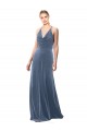 Affordable Halter Cowl Neck Long A-Line Velvet Prom Dress with Keyhole Back