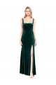 Affordable Square Neck Full Length Velvet Prom Dress with Side Slit