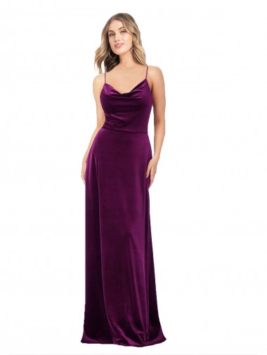 Affordable Draped Neckline Spaghetti Straps Velvet Prom Dress