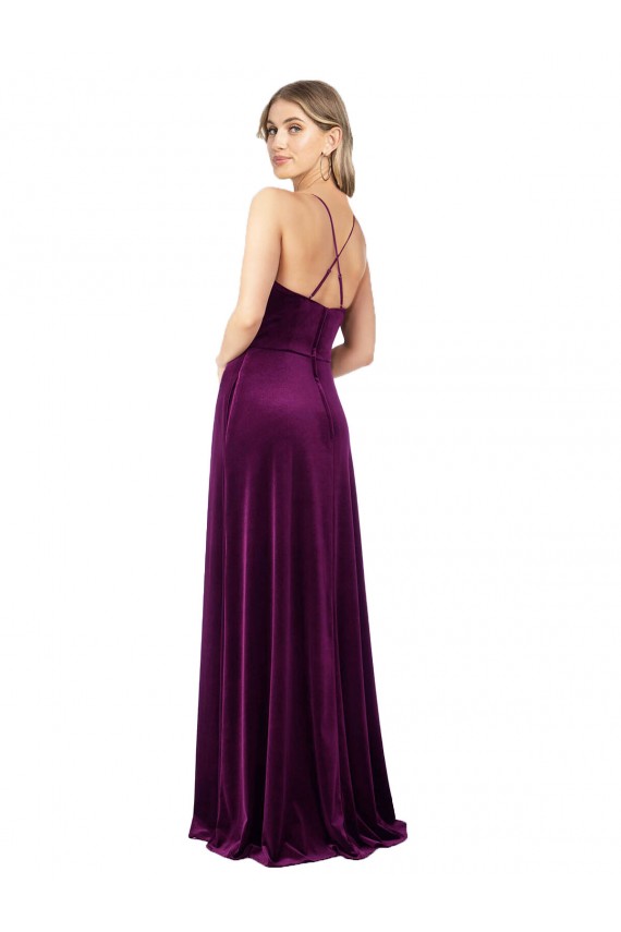 Affordable Draped Neckline Spaghetti Straps Velvet Prom Dress