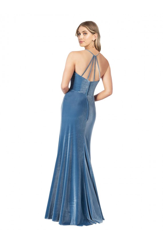 Affordable Vintage Velvet High Neck Prom Dress with Strappy Back