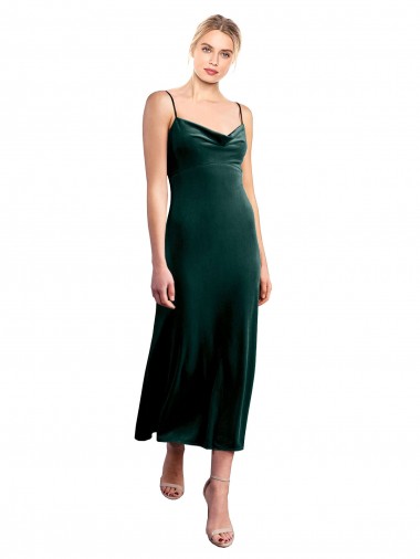 Affordable Midi Length Cowl Neck Velvet Slip Cocktail Prom Dress / Homecoming Dress
