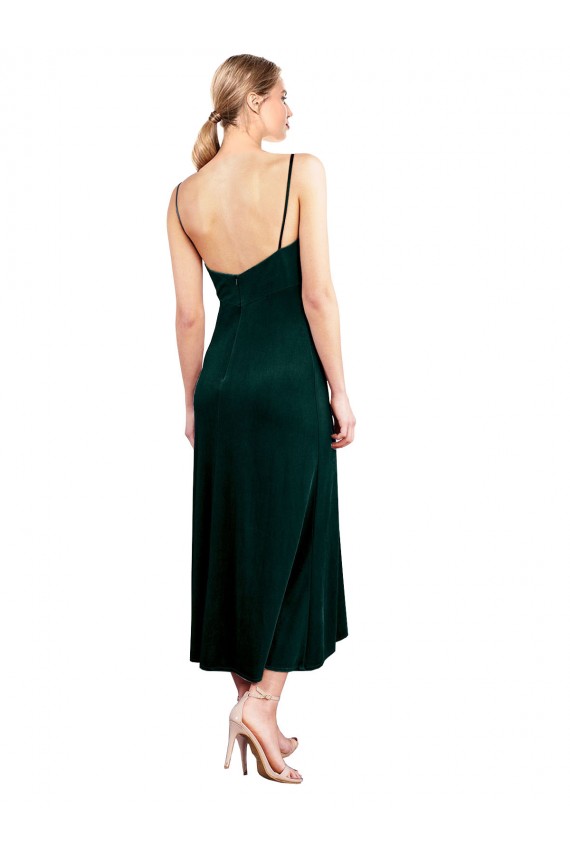 Affordable Midi Length Cowl Neck Velvet Slip Cocktail Prom Dress / Homecoming Dress