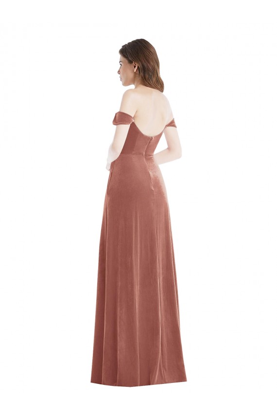 Affordable Off the Shoulder Flounce Sleeve Velvet Maxi Prom Dress & Pockets