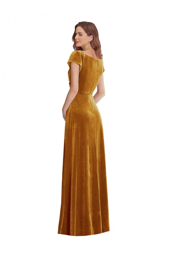 Affordable Cap Sleeve Faux Wrap Velvet Maxi Prom Dress with Pockets