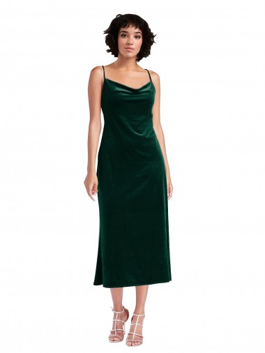 Affordable Midi Length Cowl Neck Velvet Short Slip Cocktail Prom Dress / Homecoming Dress