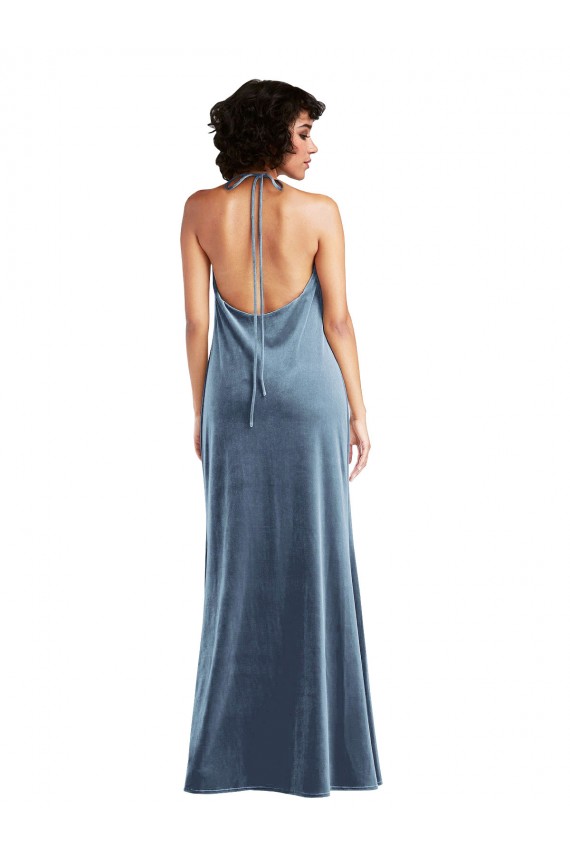 Affordable Cowl Neck Velvet Maxi Slip Prom Dress