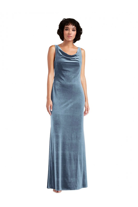 Affordable Floor Length Cowl Neck Long Stretch Velvet Maxi Prom Dress