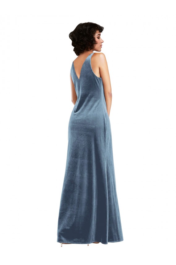 Affordable Floor Length Cowl Neck Long Stretch Velvet Maxi Prom Dress