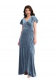 Affordable Flutter Sleeve Velvet Wrap Maxi Prom Dress with Pockets