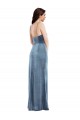 Affordable Spaghetti Strap Velvet Maxi Prom Dress with Draped Skirt