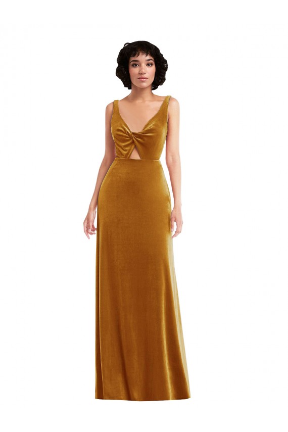Affordable Twist Front Cutout Velvet Maxi Prom Dress with Pockets