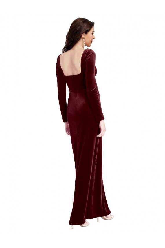 Affordable Sleek Square Neck Spaghetti Straps Velvet Prom Dress with Side Slit