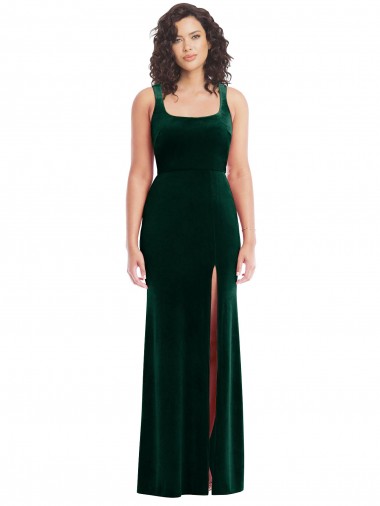 Affordable Square Neck Long Velvet Maxi Prom Dress