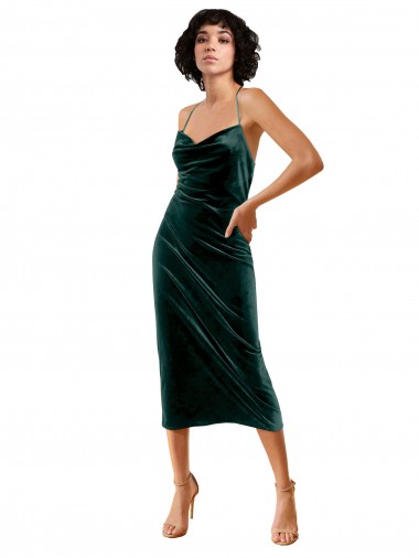 Affordable Midi Length Sleek Cowl Neckline Short Velvet Cocktail Prom Dress / Homecoming Dress